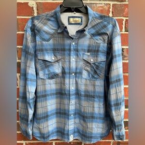 Rafter C Outdoors Pearl Snap Long Sleeve XL Blue Plaid Cowboy Western Shirt Z2